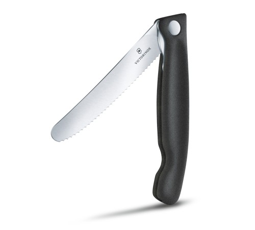 Нож для овощей VICTORINOX SwissClassic, складной, лезвие 11 см с волнистой заточкой, чёрный