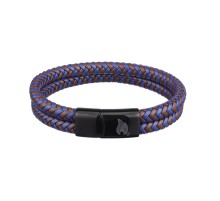 Браслет ZIPPO Braided Leather Bracelet, чёрный/коричневый/синий, плетёная кожа/сталь, 22 см