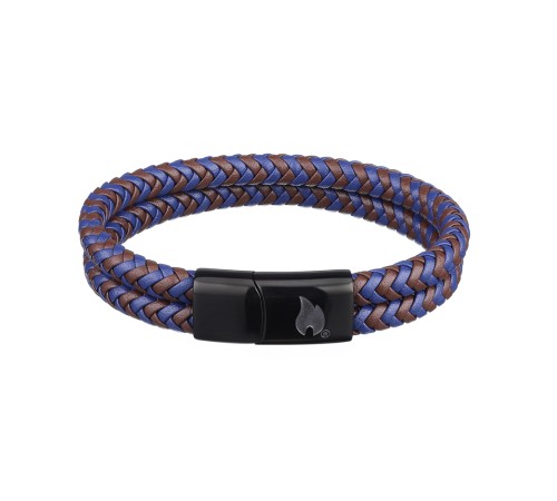 Браслет ZIPPO Braided Leather Bracelet, чёрный/коричневый/синий, плетёная кожа/сталь, 22 см