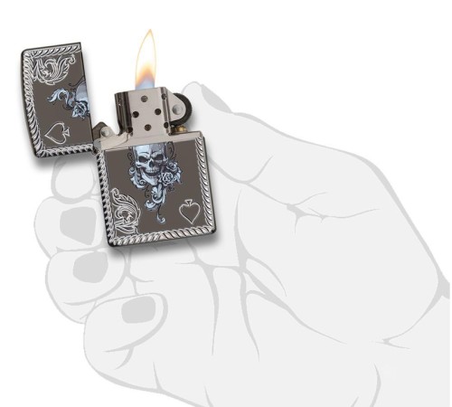 Зажигалка ZIPPO Armor® с покрытием Black Ice®, латунь/сталь, чёрная, глянцевая, 37х13x58 мм