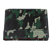 Портмоне ZIPPO, зелёно-чёрный камуфляж, натуральная кожа, 11,2×2×8,2 см
