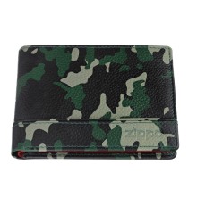 Портмоне ZIPPO, зелёно-чёрный камуфляж, натуральная кожа, 11,2×2×8,2 см