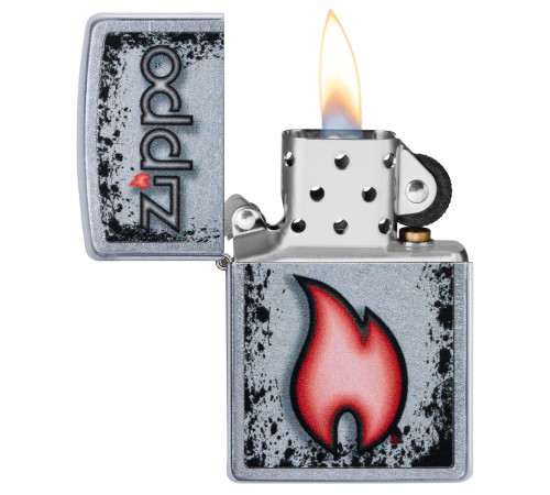 Зажигалка ZIPPO Flame Design с покрытием Street Chrome, латунь/сталь, серебристая, 38x13x57 мм