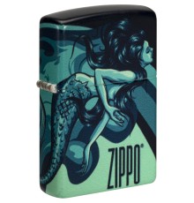 Зажигалка ZIPPO Mermaid Design с покрытием 540 Matte, латунь/сталь, черная, матовая, 38x13x57 мм