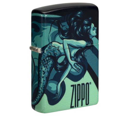 Зажигалка ZIPPO Mermaid Design с покрытием 540 Matte, латунь/сталь, черная, матовая, 38x13x57 мм