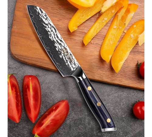 Нож сантоку из дамасской стали Keemake 5 Inch Santoku Knife, синий