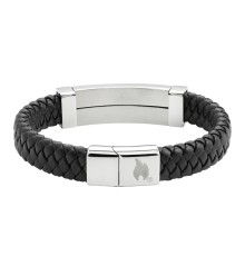 Браслет ZIPPO Steel Bar Braided Leather Bracelet, чёрный, натуральная кожа/нержавеющая сталь, 22 см