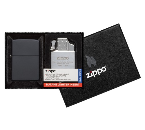 Набор ZIPPO: зажигалка 218 с покрытием Black Matte и газовый вставной блок с двойным пламенем