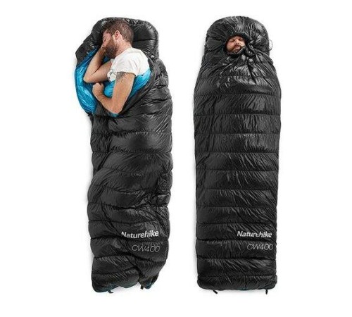 Мешок спальный Naturehike CW400 NH18C400-D с гусинным пухом, размер L, черный, молния слева, 6927595761670L