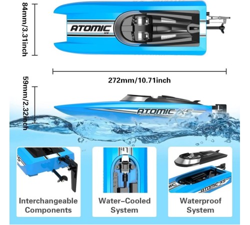 Радиоуправляемый катер Volantex RC AtomicXS синий 2.4G LiPo RTR
