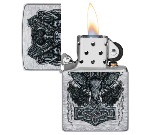 Зажигалка ZIPPO Viking Design с покрытием Brushed Chrome, латунь/сталь, серебристая, 38x13x57 мм