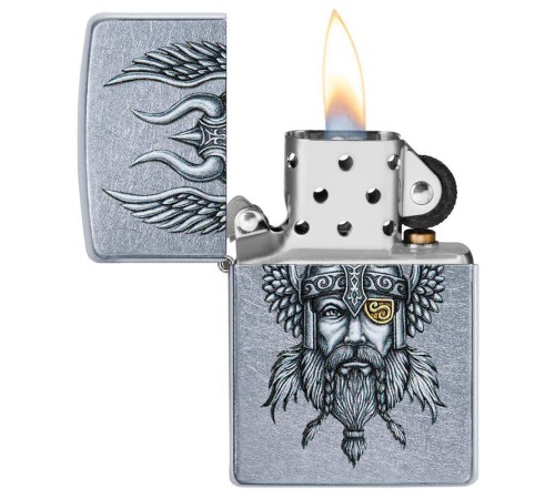 Зажигалка ZIPPO Viking Warrior с покрытием Street Chrome™, латунь/сталь, серебристая, 38x13x57 мм