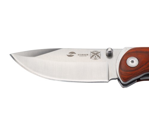 Нож складной Stinger, 91 мм (серебристый), рукоять: сталь/дерево (серебр.-корич.), коробка картон