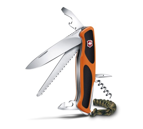 Нож перочинный VICTORINOX RangerGrip 55 SE 2019, 130 мм, 13 фнк, с фиксатором, оранжевый с чёрным