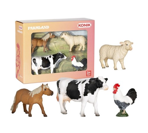 Фигурка KONIK набор животных фермы: петух, овца, пони, корова