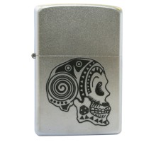 Зажигалка ZIPPO Tattoo Skull, с покрытием Satin Chrome™, латунь/сталь, серебристая, 38x13x57 мм