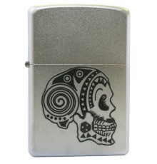 Зажигалка ZIPPO Tattoo Skull, с покрытием Satin Chrome™, латунь/сталь, серебристая, 38x13x57 мм