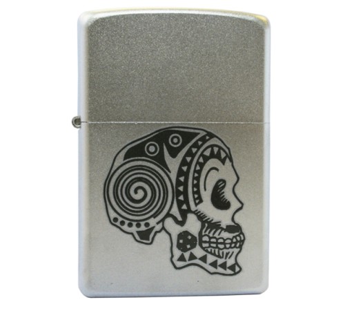 Зажигалка ZIPPO Tattoo Skull, с покрытием Satin Chrome™, латунь/сталь, серебристая, 38x13x57 мм