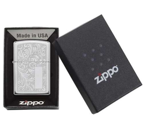 Зажигалка ZIPPO Venetian® с покрытием High Polish Chrome, латунь/сталь, серебристая, 38x13x57 мм