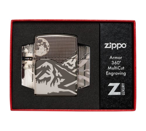 Зажигалка ZIPPO Armor™ с покрытием High Polish Black Ice®, латунь/сталь, чёрная, 38x13x57 мм