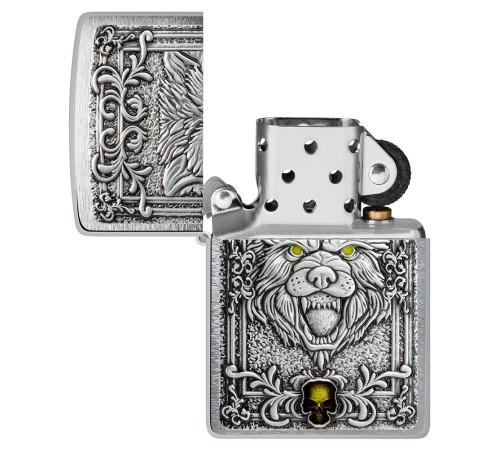 Зажигалка ZIPPO Wolf Emblem с покрытием Brushed Chrome, латунь/сталь, серебристая, 36x13x57 мм
