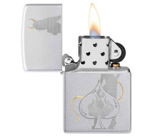Зажигалка ZIPPO Devilish Ace с покрытием Satin Chrome, латунь/сталь, серебристая, 38x13x57 мм
