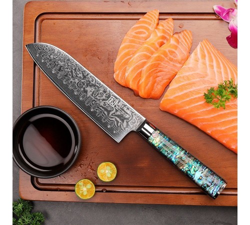 Нож сантоку из дамасской стали Keemake 7 Inch Santoku Knife, разноцветный