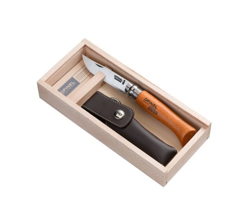 Нож Opinel №8, углеродистая сталь, рукоять из дерева бука, с чехлом, в деревянной коробке, 000815