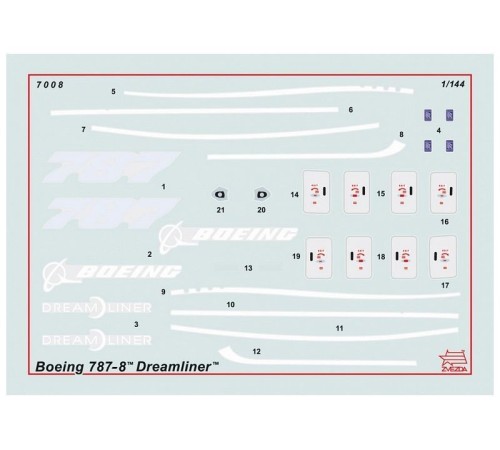 Сборная модель ZVEZDA Пассажирский авиалайнер Боинг 787-8 Дримлайнер, 1/144