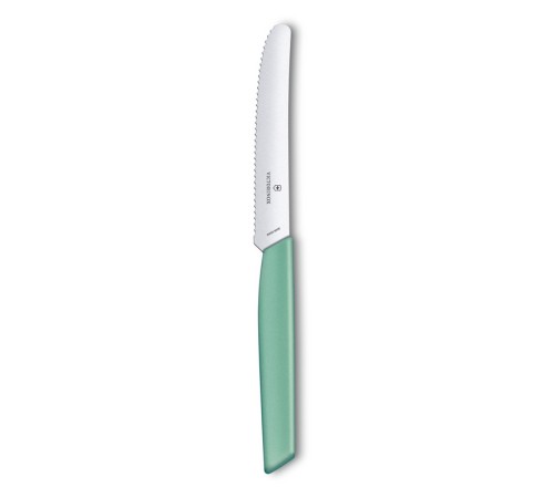 Нож столовый VICTORINOX Swiss Modern, волнистое лезвие 11 см с закруглённым кончиком, мятно-зелёный