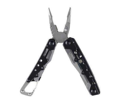 Мультитул Stinger, 105x40 мм, 12 функций, сталь, чёрно-серебристый, в комплекте нейлоновый чехол