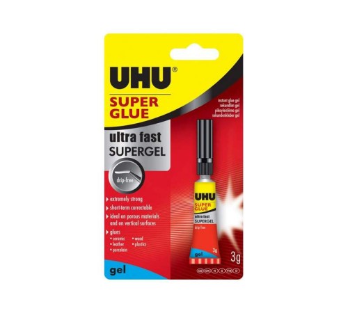 КЛЕЙ УНИВЕРСАЛЬНЫЙ СЕКУНДНЫЙ UHU SUPER GLUE ГЕЛЬ  3Г  БЛИСТЕР