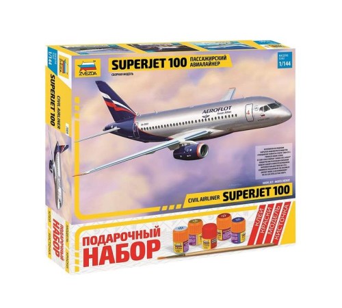 Сборная модель ZVEZDA Региональный пассажирский авиалайнер Superjet 100, подарочный набор, 1/144