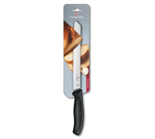 Нож для хлеба VICTORINOX SwissClassic, лезвие 21 см с волнистой кромкой, чёрный, в блистере