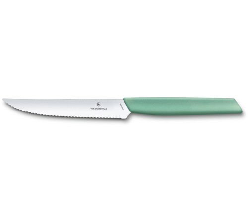 Нож для стейка и пиццы VICTORINOX Swiss Modern, 12 см, с волнистой кромкой, мятно-зелёный