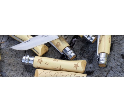 Нож Opinel №7 Nature, нержавеющая сталь, рукоять самшит, гравировка звезды, 001549