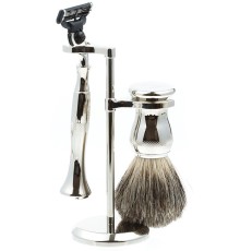 Бритвенный набор IL Ceppo: станок, помазок, подставка, серебристый цвет