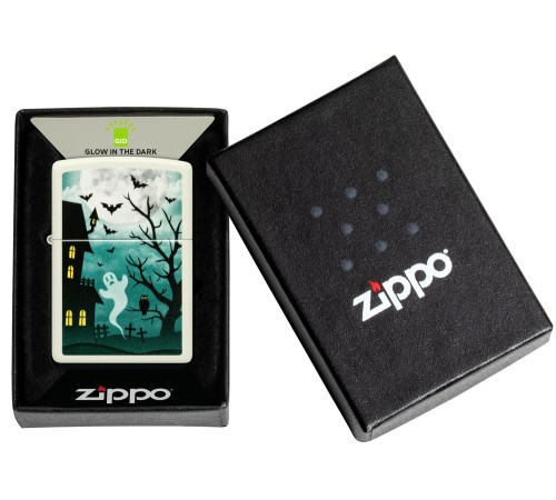 Зажигалка ZIPPO Spooky Design с покрытием Glow In The Dark Green, латунь/сталь, белая, 38x13x57 мм