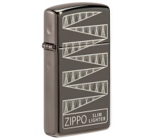 Зажигалка 65th Anniversary Zippo Slim® с покрытием Black Ice®, латунь/сталь, чёрная, 29x10x60 мм