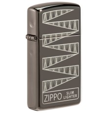 Зажигалка 65th Anniversary Zippo Slim® с покрытием Black Ice®, латунь/сталь, чёрная, 29x10x60 мм