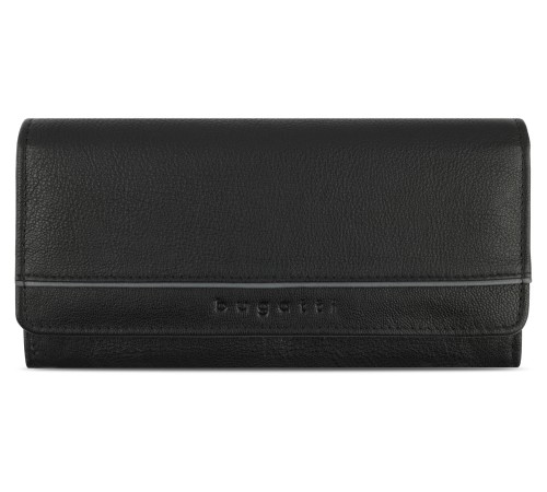Кошелёк женский BUGATTI Banda, с защитой данных RFID, чёрный, кожа козы/полиэстер, 18,5х2,5х9,5 см