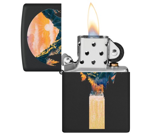 Зажигалка ZIPPO Mountain Waterfall с покрытием Black Light, латунь/сталь, черная,матовая 38x13x57 мм