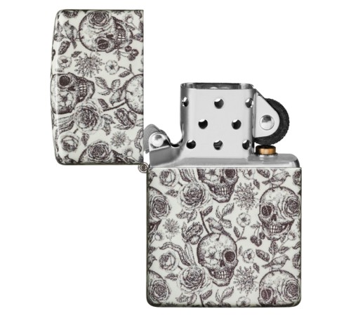 Зажигалка ZIPPO Skeleton с покрытием Glow in the Dark Green, латунь/сталь, серая, 38x13x57 мм