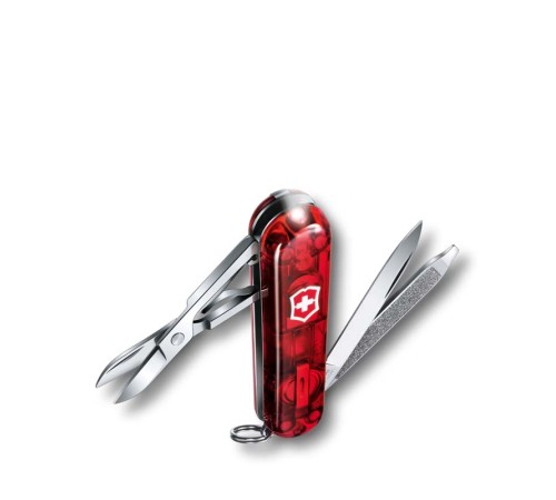 Нож-брелок VICTORINOX Swiss Lite, 58 мм, 7 функций, полупрозрачный красный