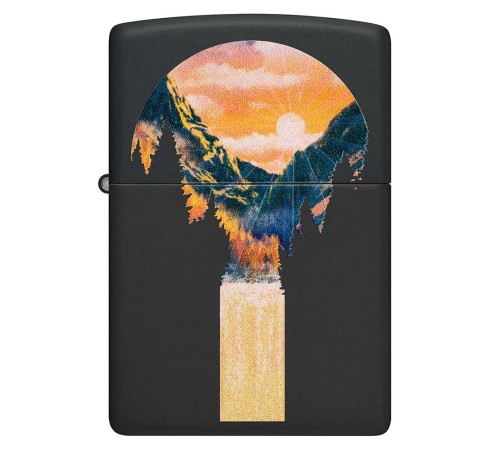 Зажигалка ZIPPO Mountain Waterfall с покрытием Black Light, латунь/сталь, черная,матовая 38x13x57 мм