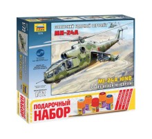 Сборная модель ZVEZDA Советский ударный вертолет Ми-24А, подарочный набор, 1/72