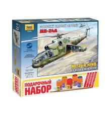 Сборная модель ZVEZDA Советский ударный вертолет Ми-24А, подарочный набор, 1/72