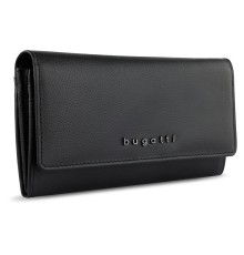 Кошелёк женский BUGATTI Bella, с RFID защитой, чёрный, воловья кожа/полиэстер, 19х3х10 см