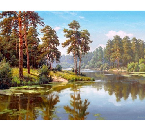 Картина мозаикой с нанесенной рамкой 40х50 И.ПРИЩЕПА. СОСНЫ У ВОДЫ (29 цветов)