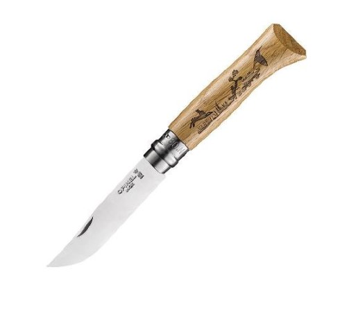 Нож Opinel №8, нержавеющая сталь, рукоять дуб, гравировка заяц, 002333